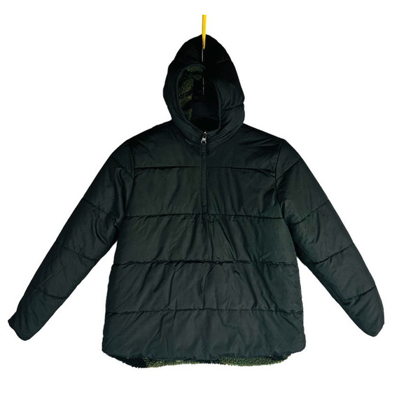 New GAP Boys Sz 12 Reversible Sherpa Quarter Zip Hoodie Jacket Camo Black NWT - Picture 2 of 11